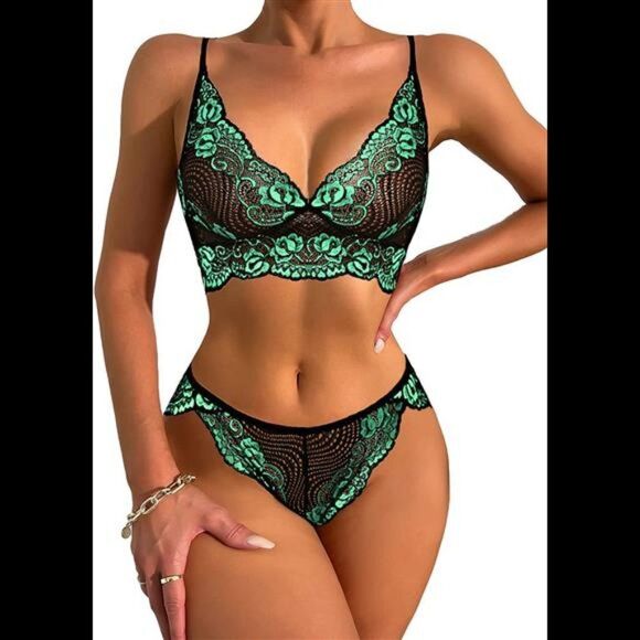 - Lace Lingerie 2 Piece Bra and Panty Set Teddy Babydoll Bodysuit - Picture 1 of 6